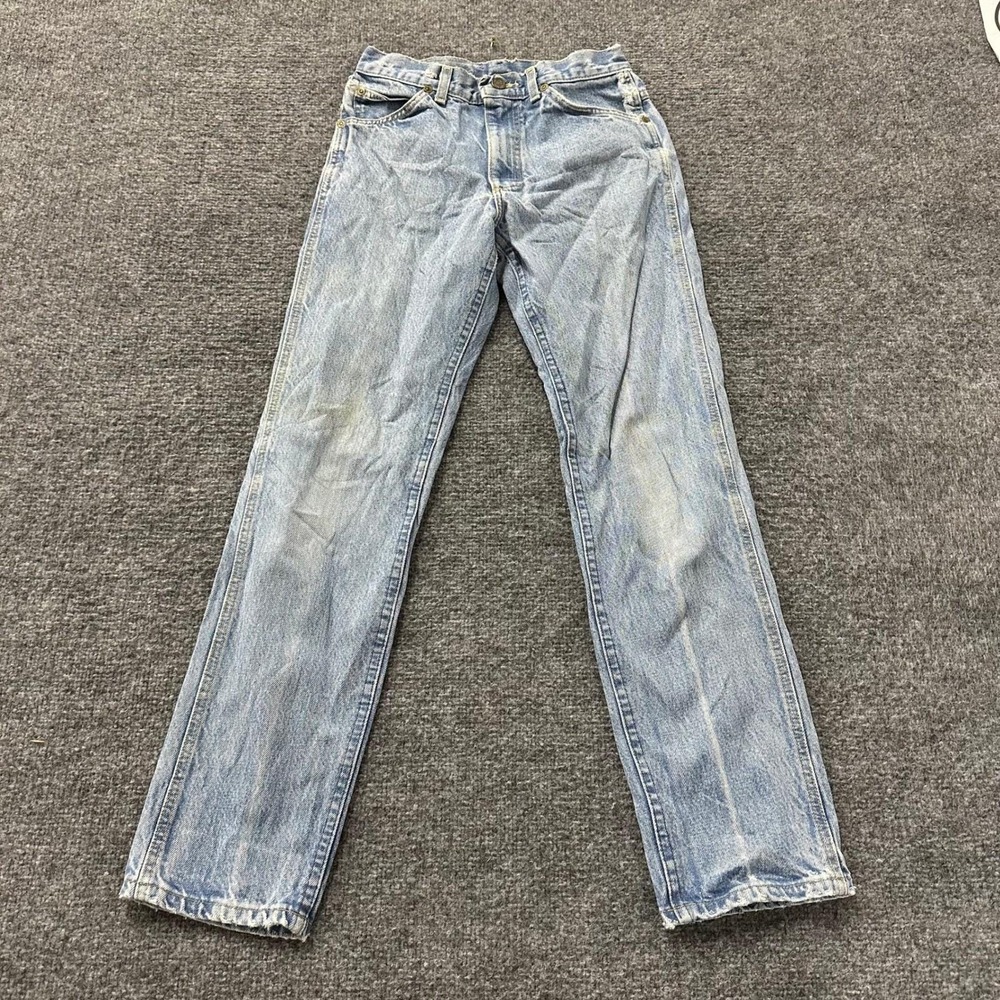 Lee Jeans Mens Size 27x30 Light Wash Straight Leg Distressed USA Made Denim